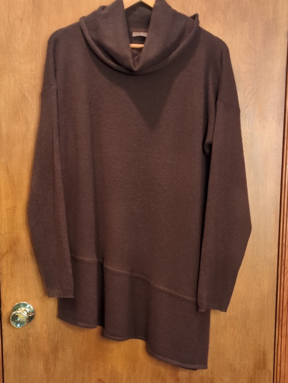 Cullen Cashmere Brown Turtleneck Asymmetrical Hem Sweater Size L